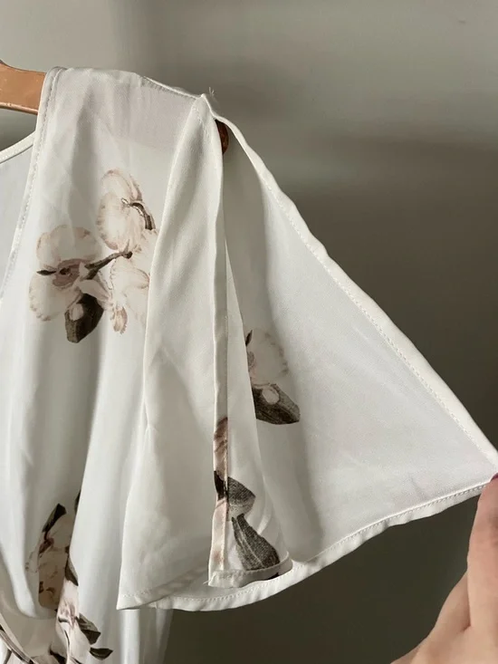 Dynamite Wrap Style Orchid Floral Maxi Dress Belted Long Split Flutter Sleeve - Picture 5 of 8